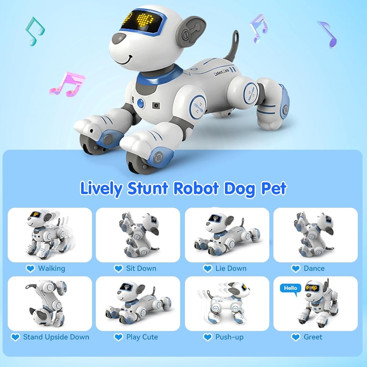 VATOS Remote Control Robot Dog Toy for Kids, Interactive Touch & Follow 17 Functions Robot Dog Pet Programmable Smart Walking Puppy Intelligent Dancing Dog Robot Toy for Girls 3-12 Gift