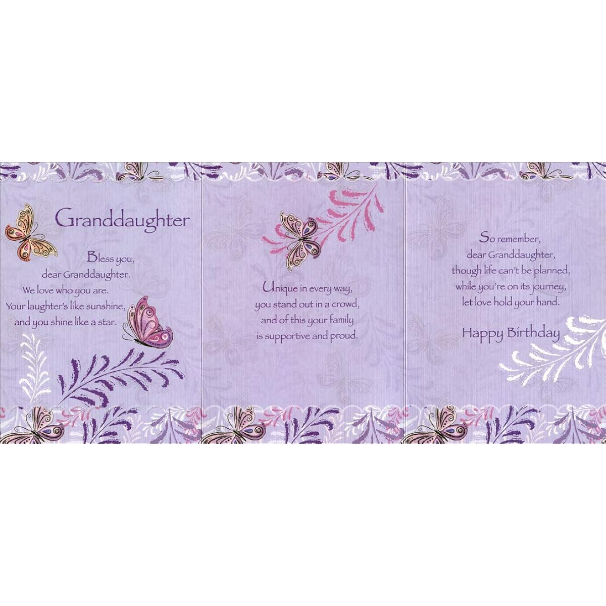 Designer Greetings Bless You Butterflies on Purple Religious Z-Fold Birthday Card for Granddaughter