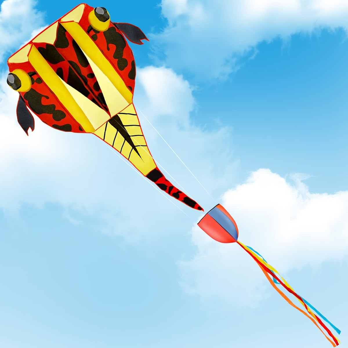 Kite Giant 3D Tadpole Frameless Soft Parafoil Kite for Kids 4-8 Adults Easy Flyer Kite for Beach Park Yard Playground with 50m Line and Kite Tail