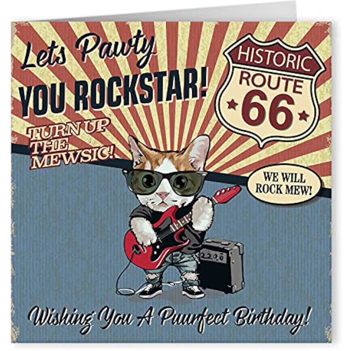 Cult Kitty - Euro Rockstar! - Happy Birthday Card for Him - Funny Birthday Card for Her - Funny Birthday Card for Men - Funny Birthday Card for Women - Birthday Card Cat - Funny Cat Birthday Card