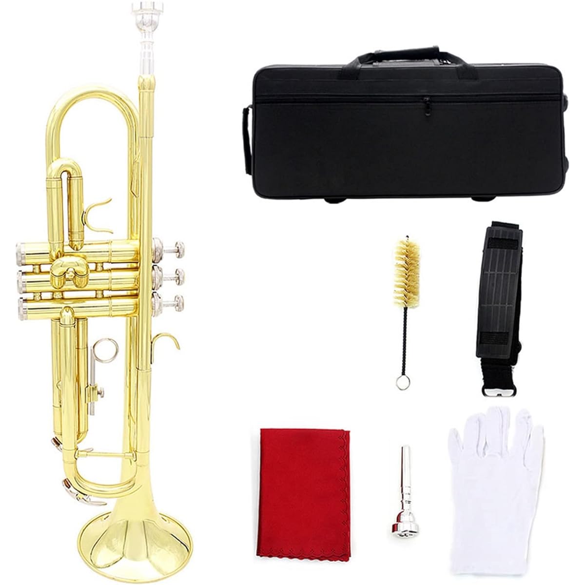 Trumpet Professional Trumpet BB B Flat Brass Instrument Two Color Joint Case Strap Mouthpiece Musical Instrument Accessories Trumpet Instrument (Color : Gold)