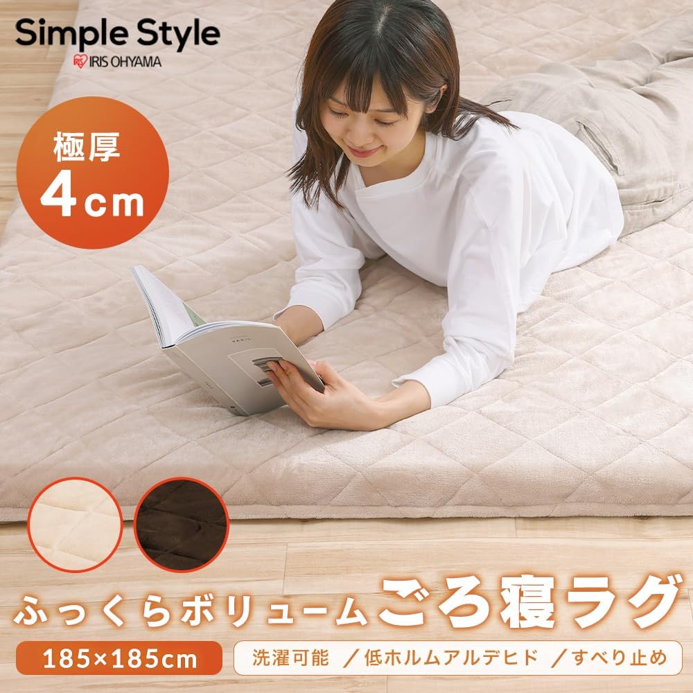 IRIS OHYAMA Rug, Area Rug, Carpet, 2 Tatami Mats, Thick, For Winter, Stylish, Scandinavian, Fluffy, Extra Thick 4cm, Machine Washable, Safe, Mite Resistant, Antibacterial, Deodorizing, Volume ORG-V1818 Brown