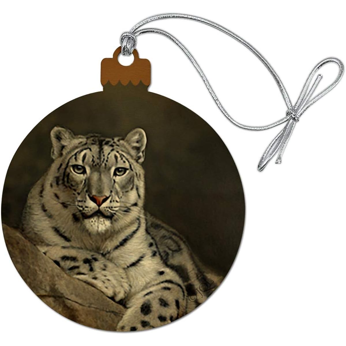 Snow Leopard on Ledge Wood Christmas Tree Holiday Ornament