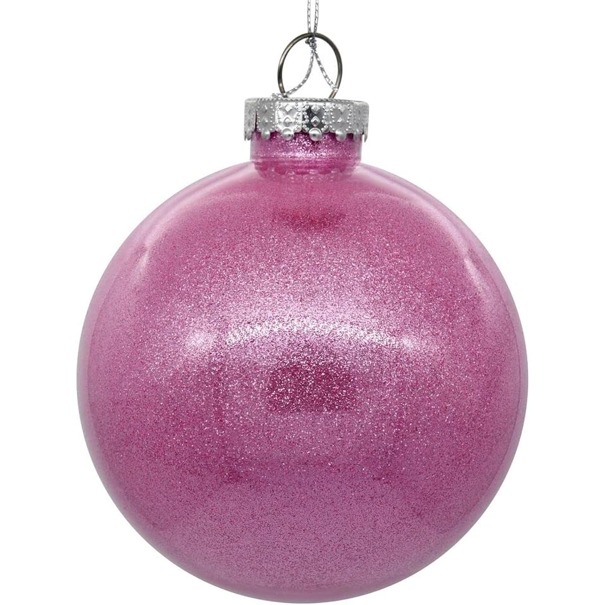 Vickerman 6" Clear Ball Christmas Ornaments with Pink Glitter, 4 per Bag