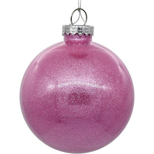Vickerman 6" Clear Ball Christmas Ornaments with Pink Glitter, 4 per Bag