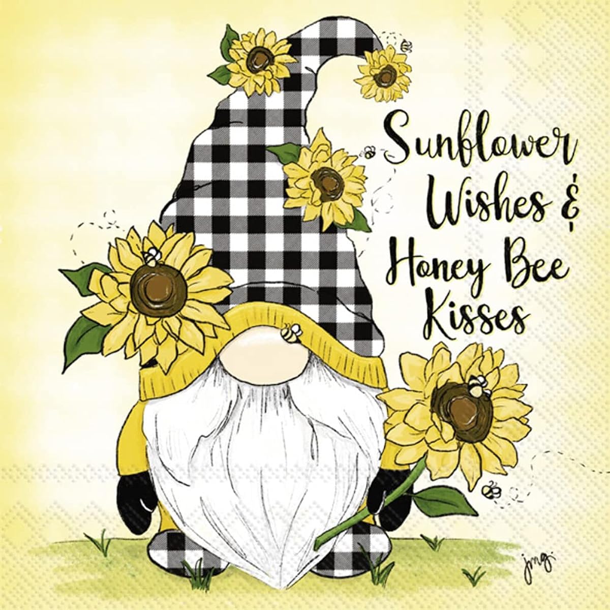 Boston International IHR Floral Fall Thanksgiving 3-ply Paper Napkins, 20 Cocktail Size, Sunny Gnome
