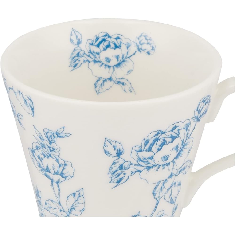 Laura Ashley Cafe Gift Tea Set Summer Rose (Coffee Cup Diameter 8.5cm & Saucer Diameter 15cm) 5-Customer Set Coffee Cup Tea Cup Tea Cup Tableware Stylish Rose Pattern Antique Floral Pattern Cup Saucer White Blue Tableware Set Present Women Made in Japan