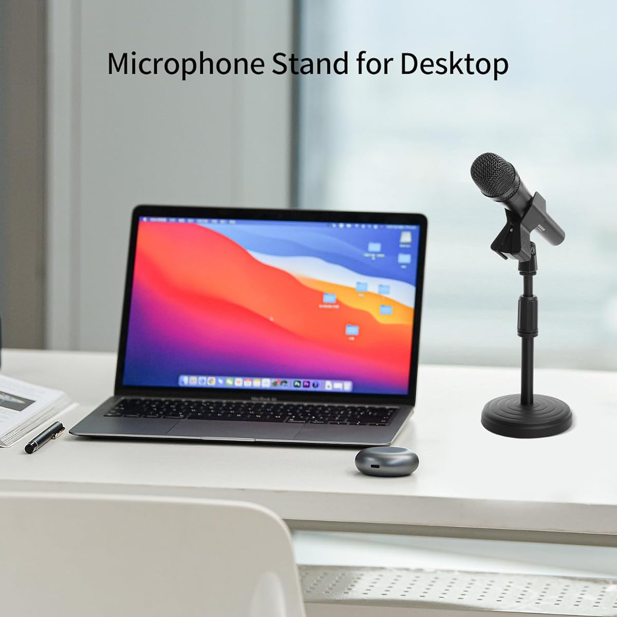 Desk Microphone Stand - Upgraded Adjustable Table Microphone Stand with Mic Clip Fits Microphones up to 1.7" Diameter - Height 9.6" to 13.9"