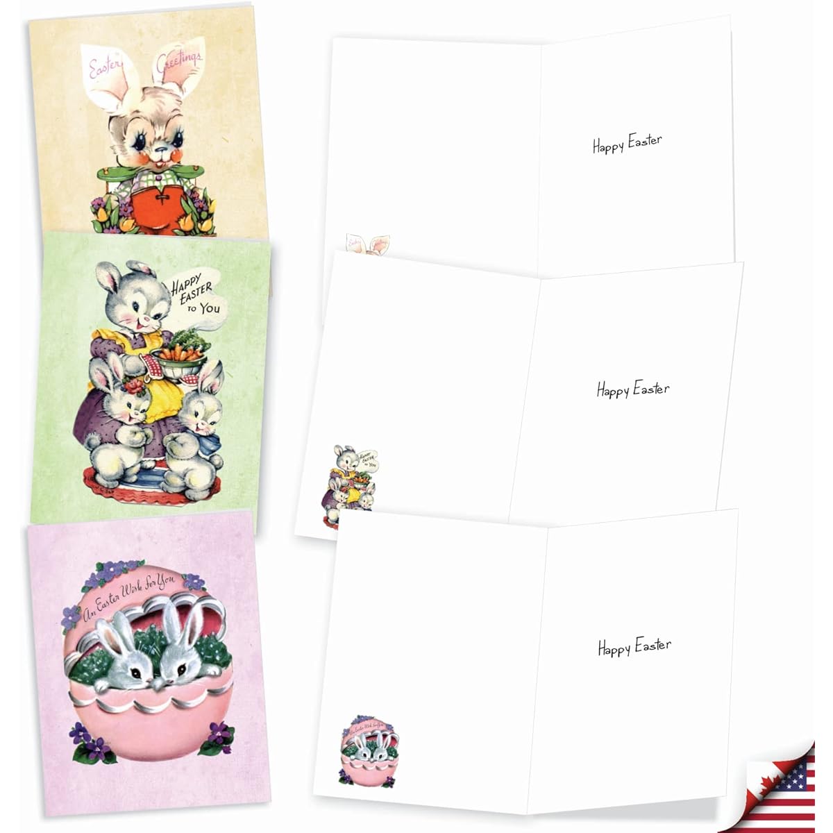 The Best Card Company 20-Piece Easter Note Cards Bulk Box Set 4 x 5.12 Inch with Envelopes (10 Designs, 2 of Each) Vintage Spring Kids AM10422EAG-B2x10
