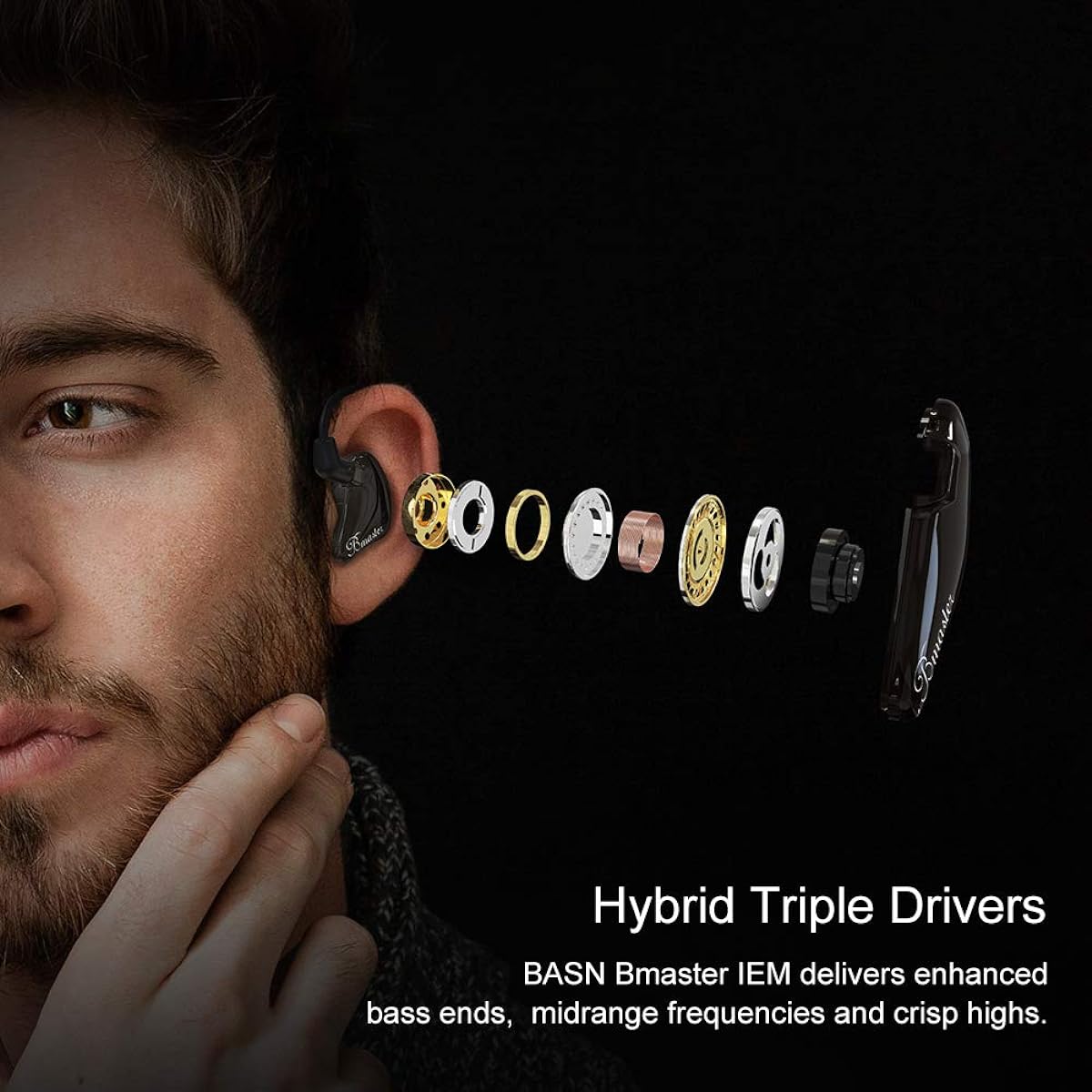 BASN Triple Driver In-Ear Monitors Bmaster In-Ear Headphones with Silver Plated MMCX Cable, Best Earphones for Musicians/Sound Engineers/DJs (Dark Brown)