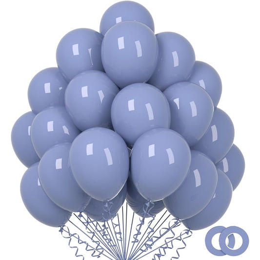 100pcs Grey Blue Balloons 12inch Latex Balloons Thick Blue Party Balloons for Birthday Graduation Wedding Halloween Anniversary Party Decorations (2pcs Blue Ribbon Included)