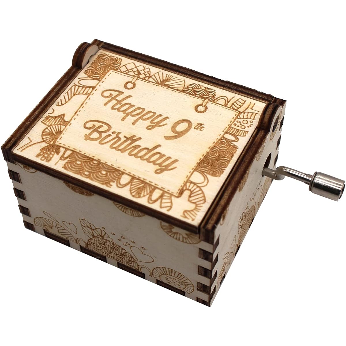 ukebobo Wooden Music Box - Happy Birthday Music Box 9th Birthday Gift 9th Birthday Party Decoration - 1 Set (9th-01)