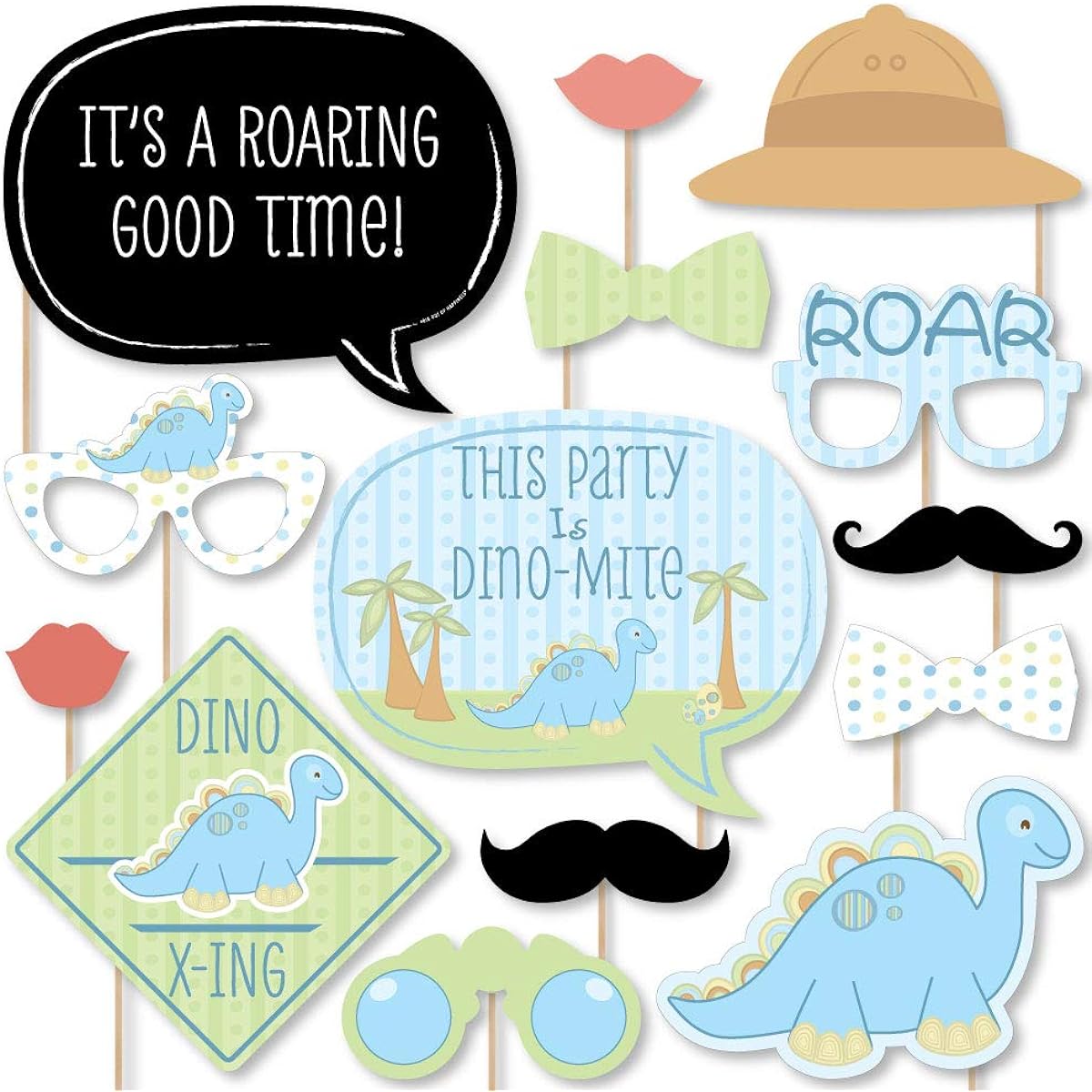 Big Dot of Happiness Baby Boy Dinosaur - Baby Shower or Birthday Party Photo Booth Props Kit - 20 Pieces