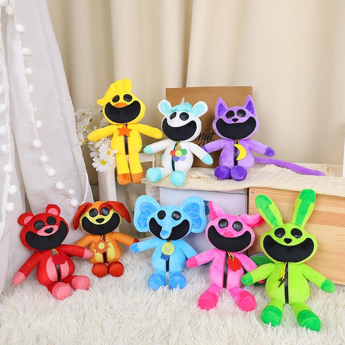Smiling Critters Plush Toy CatNap Plush Toy Smiling Critters Plush Toy Huggy Wuggie Chapter 3 Cute DogDay CatNap PickyPiggy Bubba Bubbaphant Cartoon Monster Game Fan Gift Birthday Gift Approx. 30cm (8PCS) [Parallel Import]