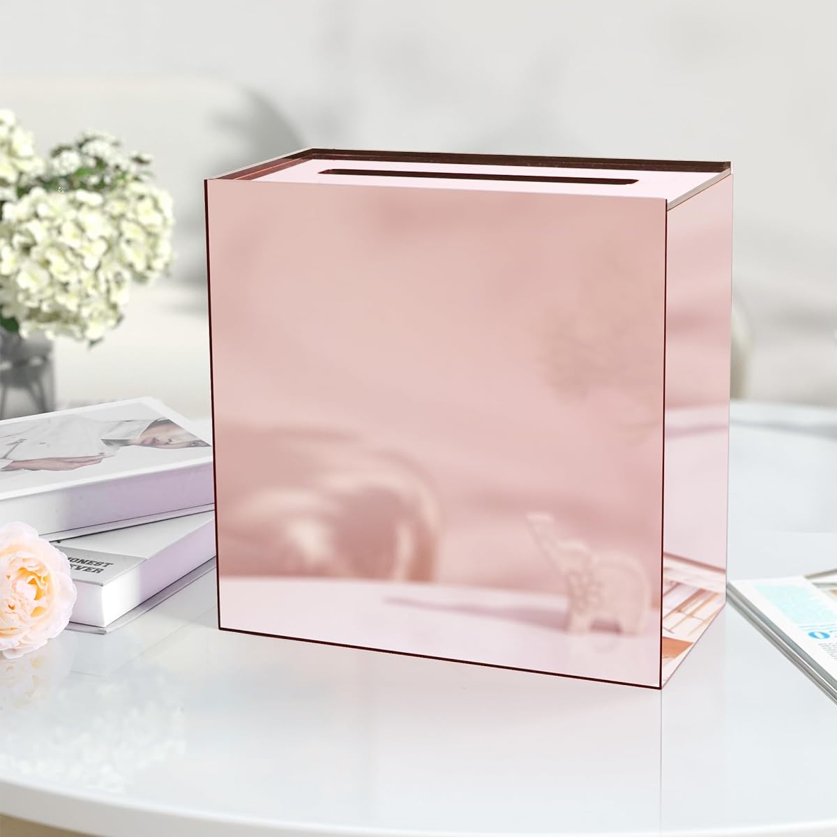 lesolar Acrylic Card Box 10" Rose Gold Wedding Card Box DIY Card Box for Wedding Birthday Party Graduation Reception Wishes 10x10x5"