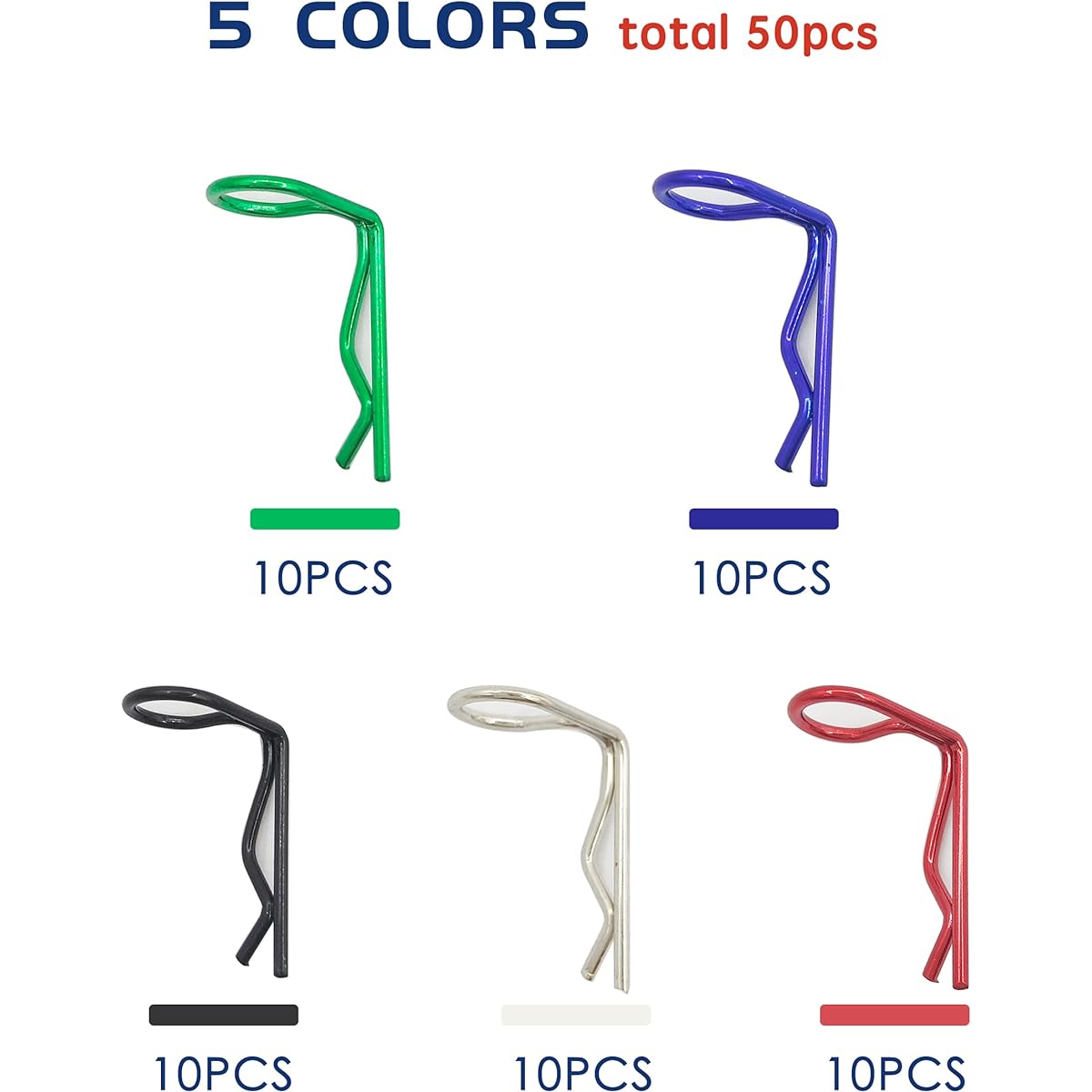 HOPLEX RC Body Clips 50Pcs 90 Degree Angle Elastic Pins Bent Elastic Pins for 1/8 1/10 1/12 Scale Model Car Truck Crawler Truck