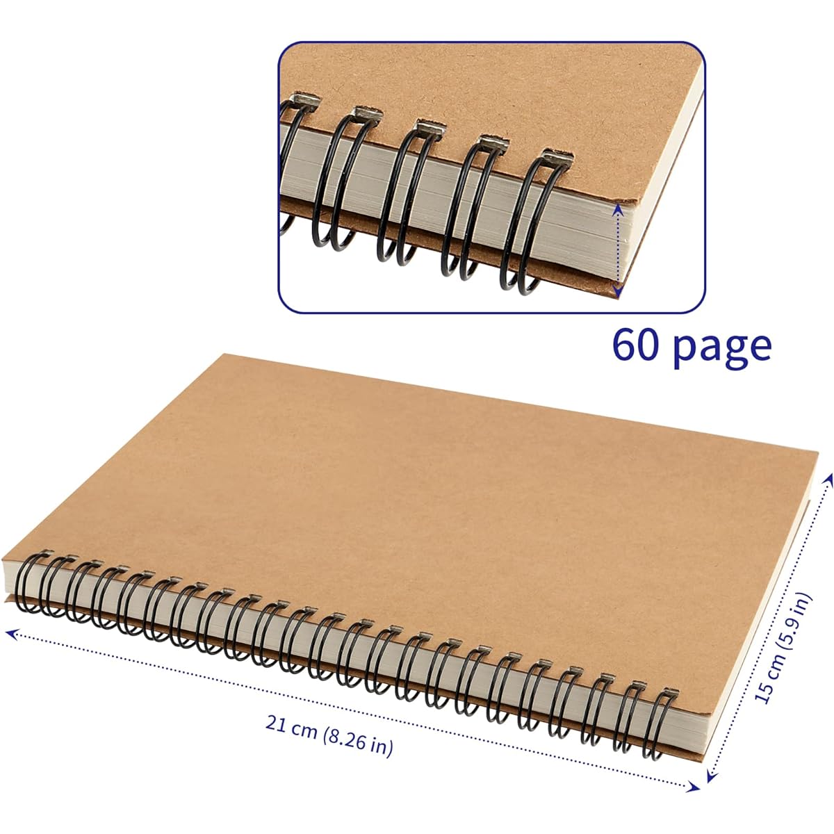 SOUJAP A5 Spiral Notebook 20 Pack Blank Kraft Spiral Sketch Notebook Journal Bulk Buy Unlined Spiral Notebook for Drawing/Art/Memo/Diary/Office 60 Sheets/120 Pages
