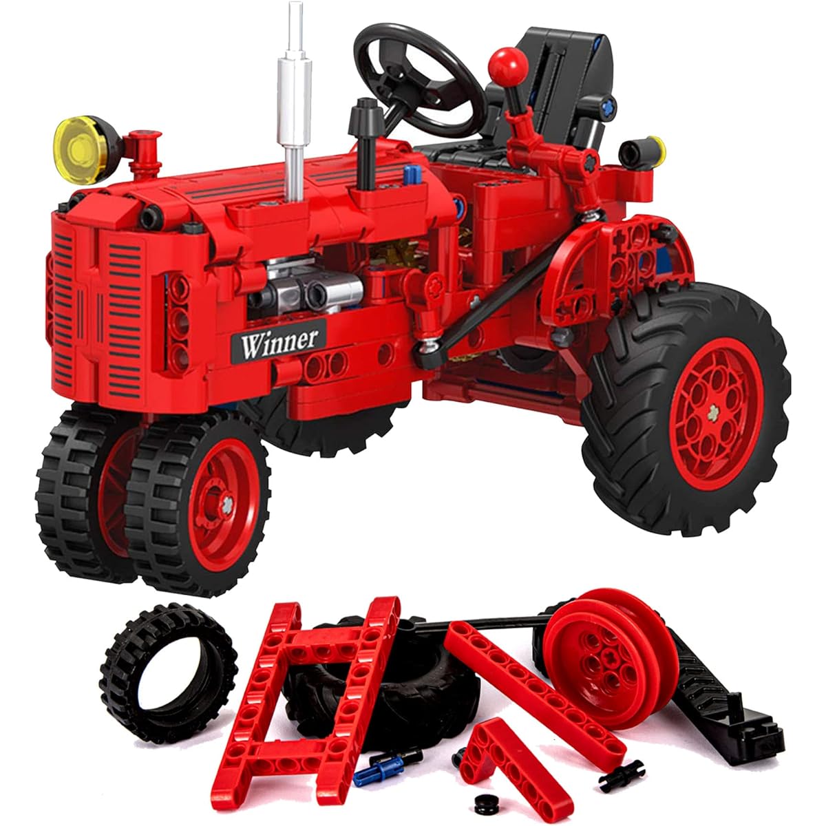 Gynthias 1/12 Classic Farm Tractor Toy Building Block Set, Endless Fun for Kids, 302 Pieces Classic Red Farm Tractor with Tractor Toy Collection