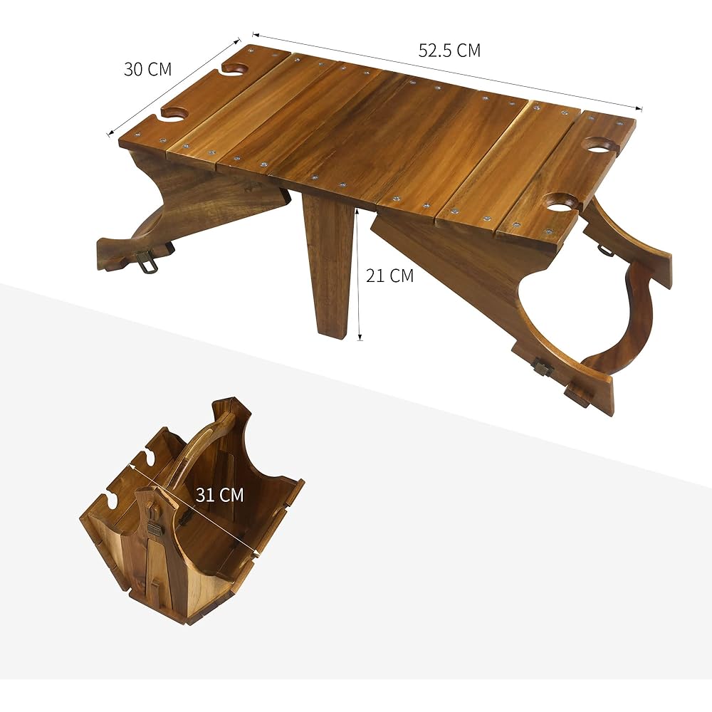 YOSHIKI Wooden Camping Table Outdoor Folding Table Barbecue Low Table Mini Table Lightweight 52.5 x 30 x 21cm SDGs Plastic Free YK-ORT