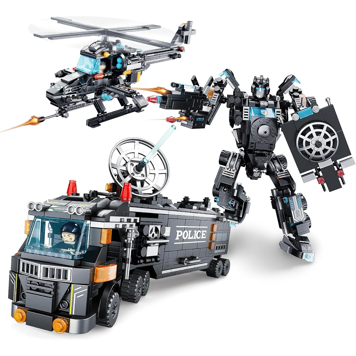 PinkBee City Police Station Cars Building Blocks Set 51 in 1 Mobile Command Center Truck Toy Policeman Helicopter Robot Role Play STEM Construction Gift for Kids Boys Girls Age 6-12,8-12 (813 Pieces)