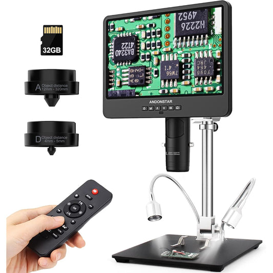 Andonstar AD249S HDMI Digital Microscope with 10.1" Screen, Soldering Microscope with Metal Stand, 2000X 3 Lens Coin Microscope Kit for Kids and Adults, Photo/Video Recording, Windows Compatible