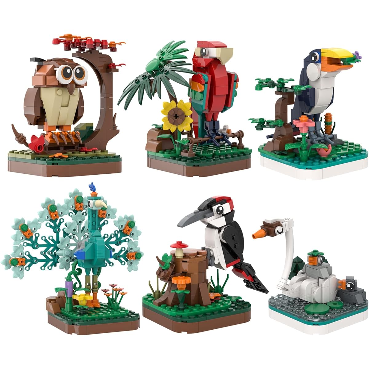 Neomoner Animal Bird Building Blocks Animal Creatures Building Toy Set for Kids Boys Girls Halloween (6 in 1)