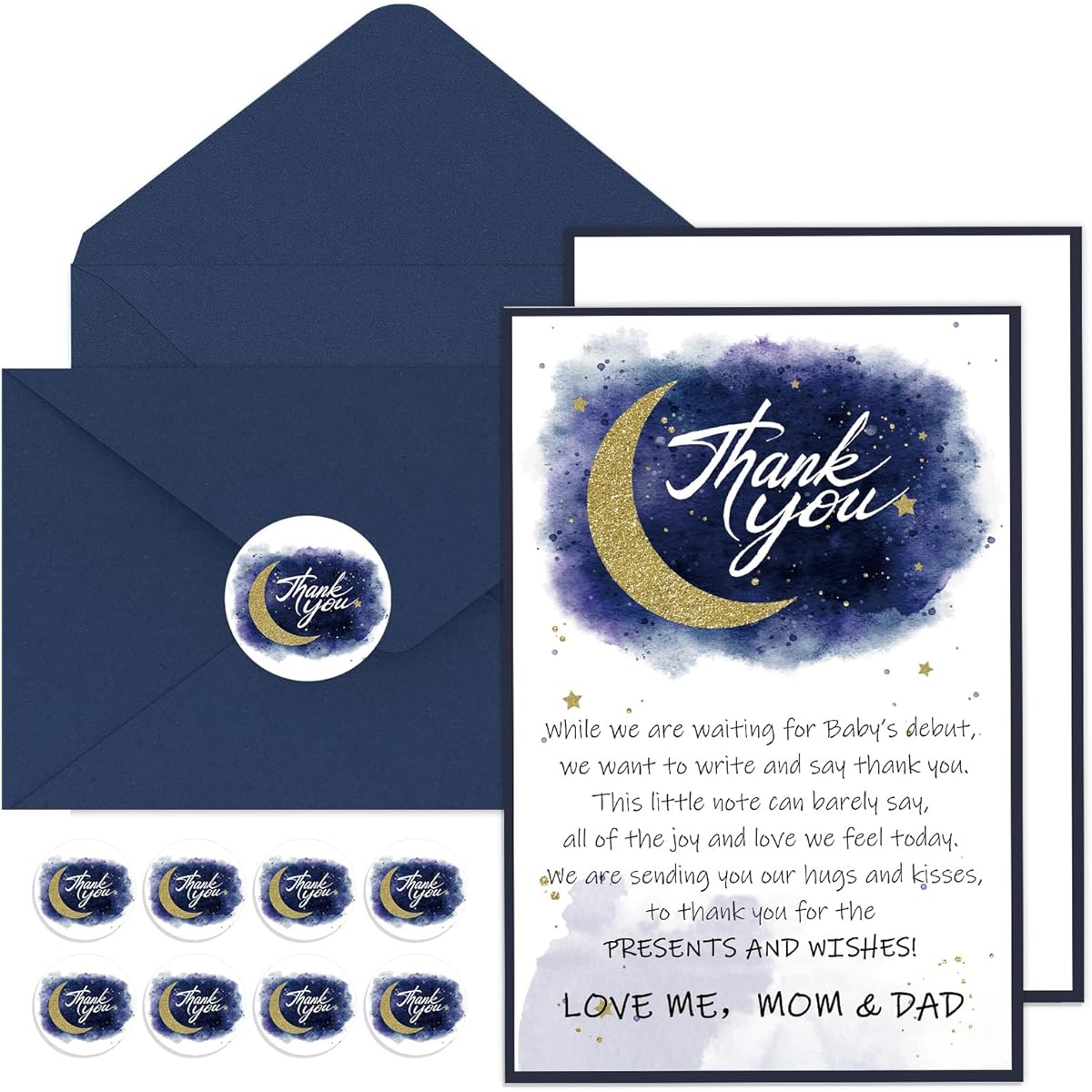 Chuangdi 50 Sets Moon and Stars Baby Shower Thank You Card 50 Stars Thank You Note with 50 Envelopes and Stickers Baby Shower Thank You Card Gift for Baby Girls Boys Gender Reveal Baby Shower