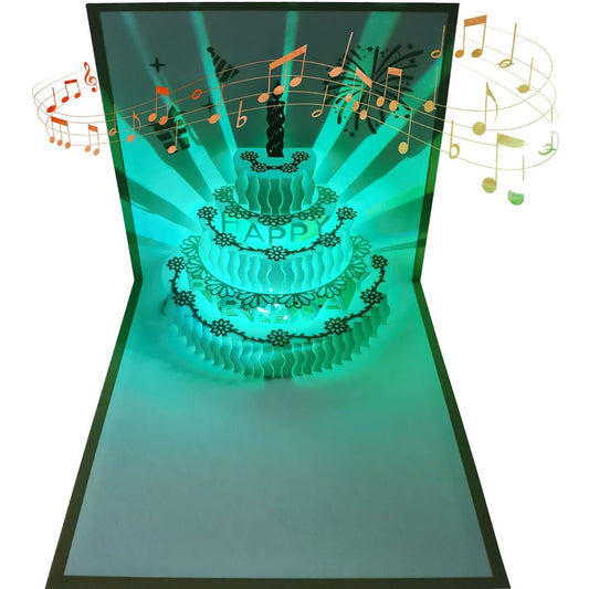 3D Color Changeable Light Music Birthday Card Pop Up Warming LED Colorful Musical Cake Happy Birthday Greeting Cards for Mother Wife Sister Boy Girl Friend 1 Pack
