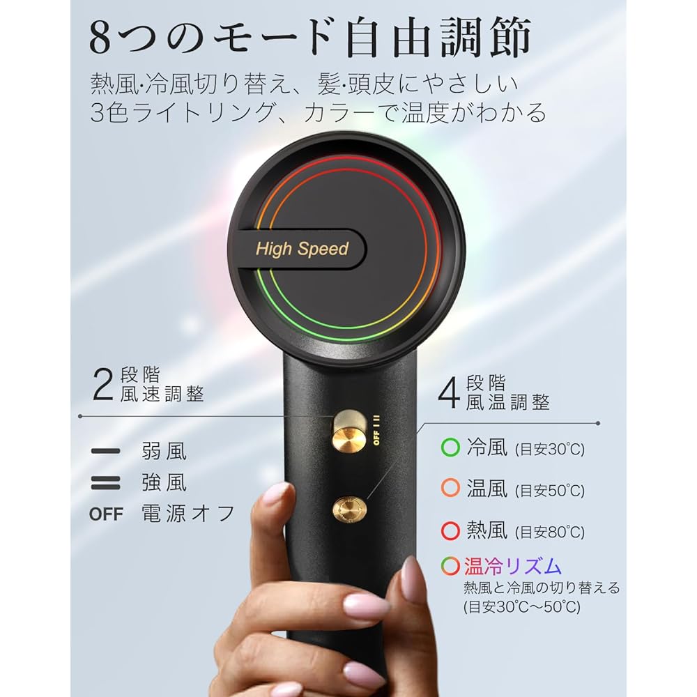 Feekaa Dryer, Large Airflow, Quick Drying, Quiet, Lightweight, Hair Dryer, 200 Million High Concentration Negative Ions, 110,000 Rotations/Minute High Speed Brushless Motor, 23 m/s Large Wind Power,