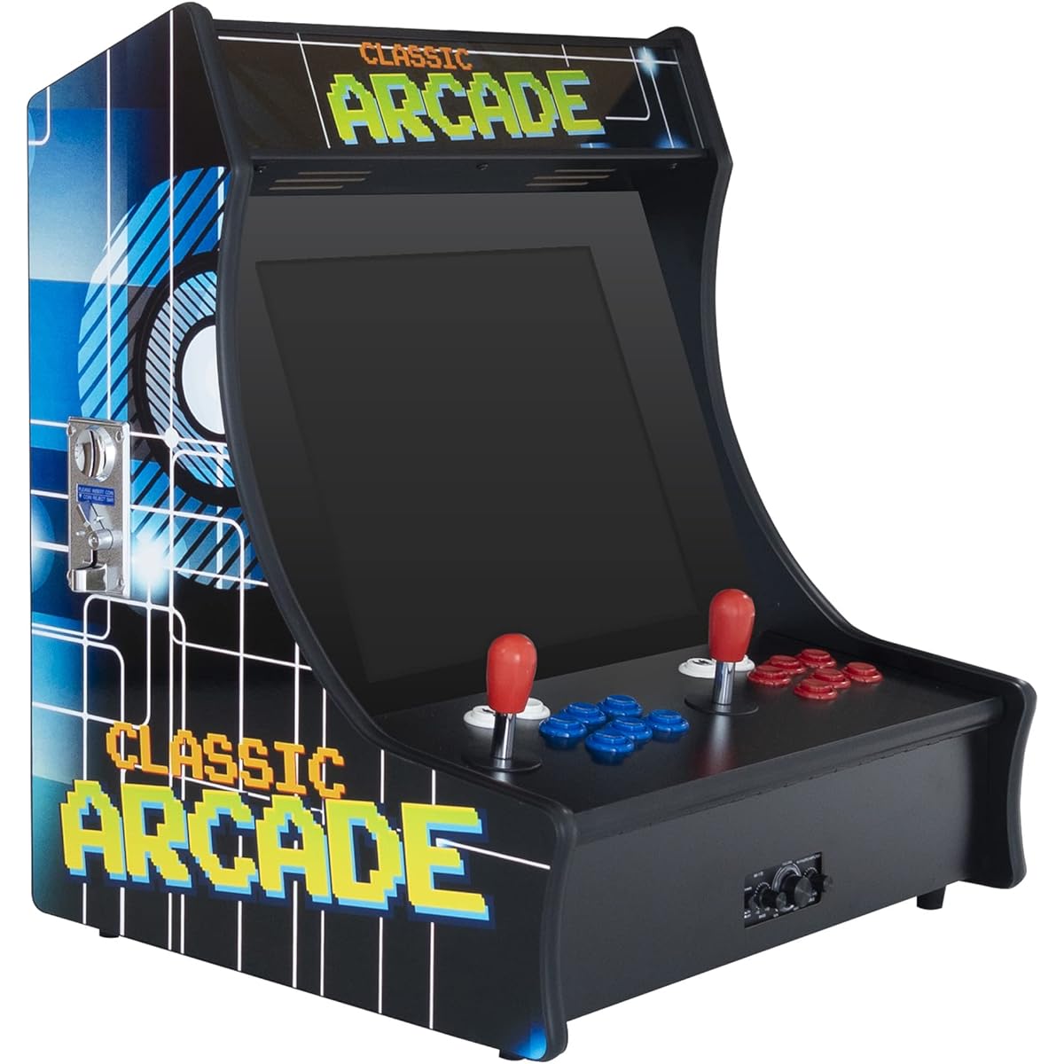 Creative Arcades Mini Upright Tabletop Arcade Machine 2 Player 6296 Classic Games 2 Sanwa Joysticks 2 LED Light Strips 19" Screen 3 Year Warranty (6296 Games, Vertical Stand Included)