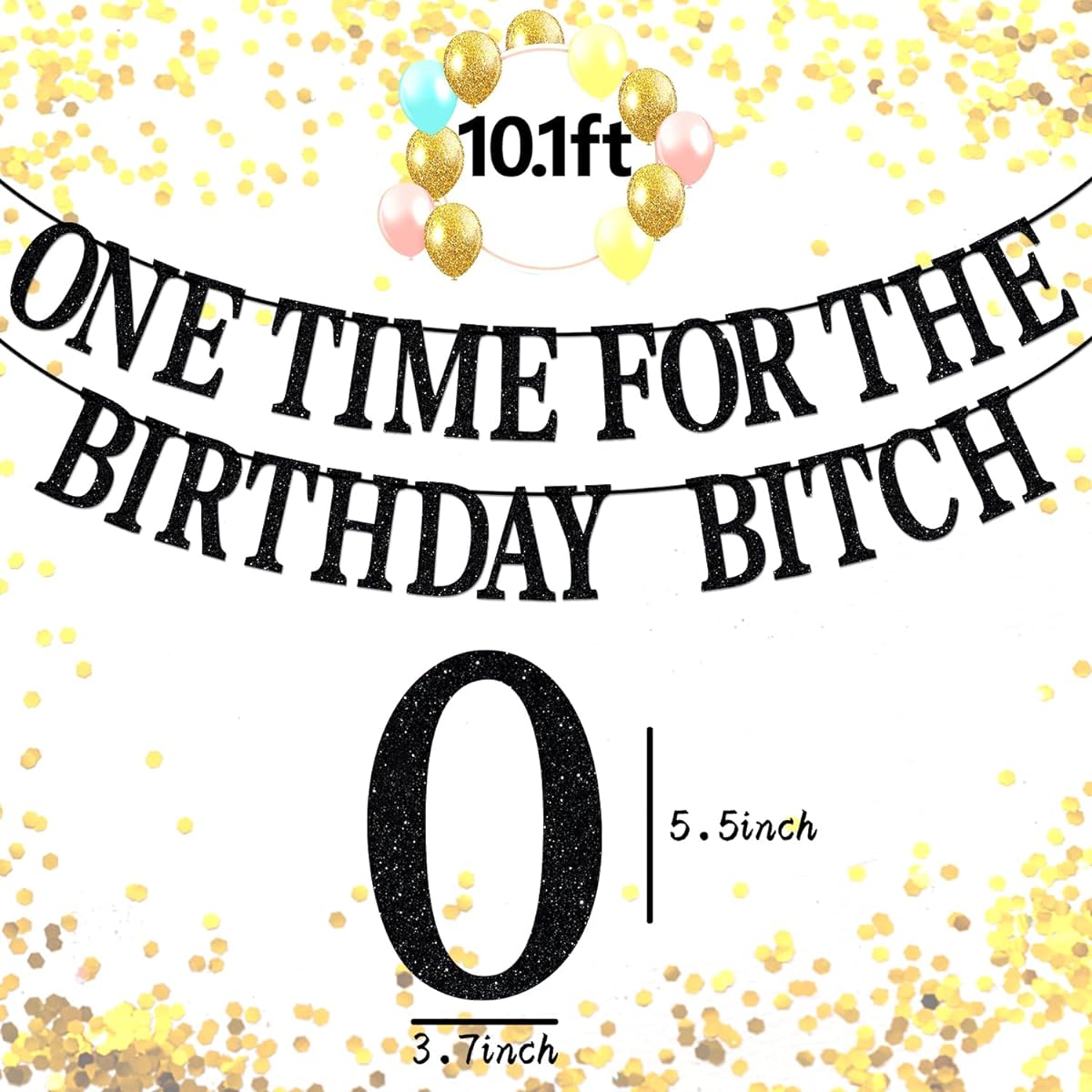 One Time for The Birthday Bitch Banner - Happy Birthday Backdrop - Funny Birthday Sign Adult Birthday Party Decorations Supplies Black Glitter