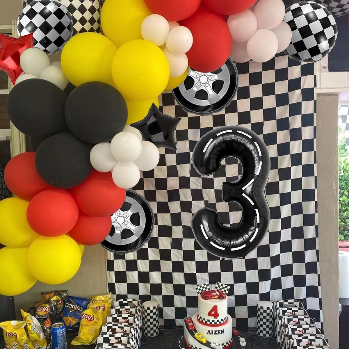 DEAPEICK Race Car Birthday Balloons Party Decorations 40 Inch Race Track Number Balloons Black Racing Car Check Flag Balloons Boys Race Car Theme Happy 2nd Birthday Decorations (3)