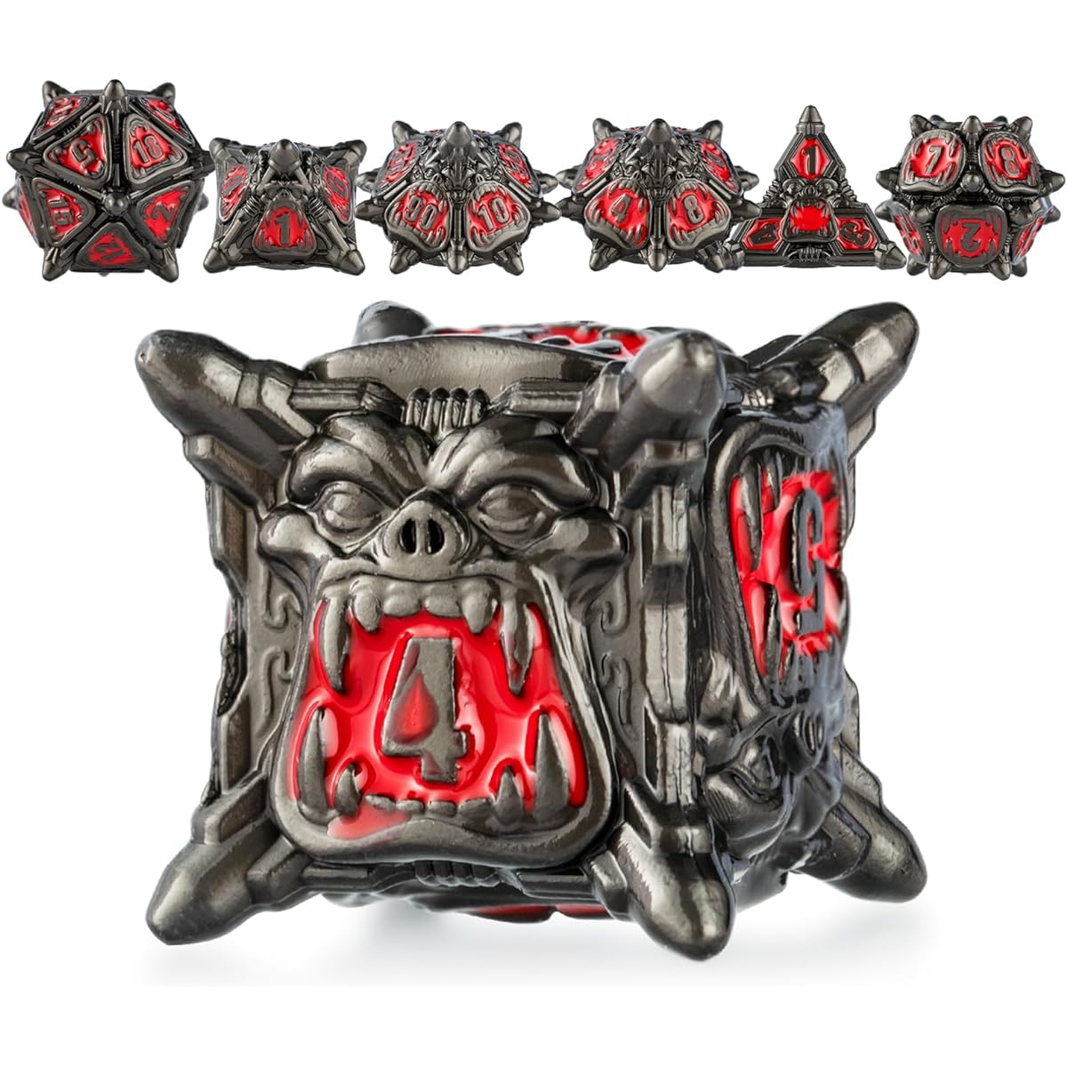 Surpass Metal Dice Set D&D Dice Set 7 Pieces DND Dice Set Polyhedral Dice Set Dungeons and Dragons Tabletop Game Role Playing Metal Dice Set with Grosious Gift Case (Black and Red Dice)