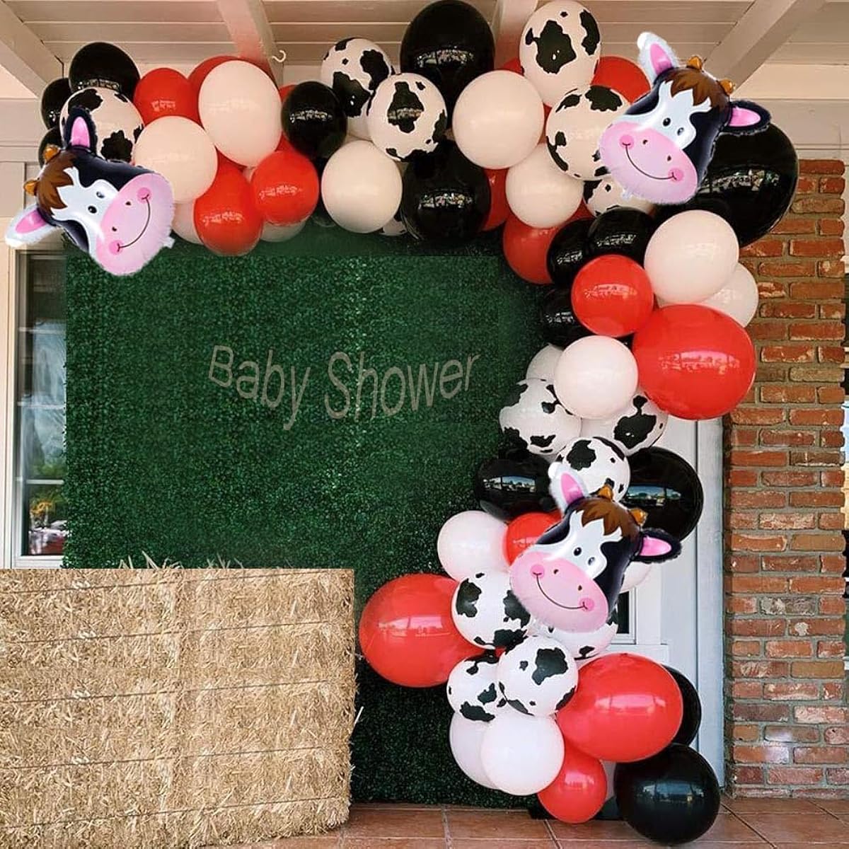 Cow Party Decorations Balloons Garland Arch Kit Red White Black Latex Balloons Cow Animal Foil Balloons for Kids Farm Themed Boy Baby Shower Birthday Party Supplies
