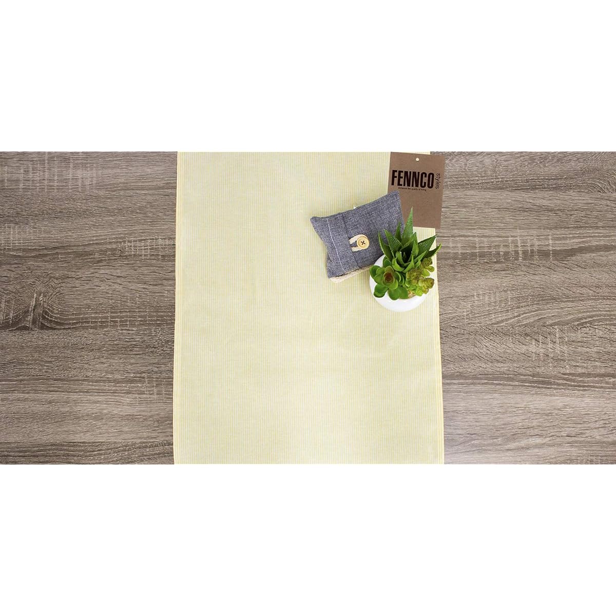 Fenneco Styles Farmhouse Neutral Striped 100% Pure Cotton Tablecloth - Yellow Tablecloth for Daily Use, Banquets, Family Gatherings, Special Events, Home Decor 16"x72" Table Runner Yellow