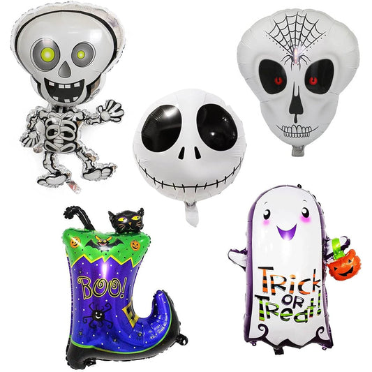 5pcs Halloween Foil Balloons Large Ghost and Pumpkin Lantern Skeleton Skull Boots Mylar Balloons Party Supplies Holiday Decorations