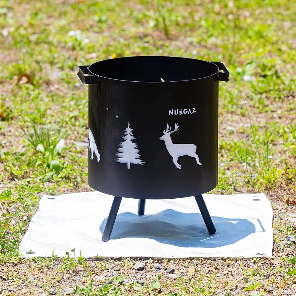 Bonfire season is here!! NURGAZ Bonfire Stand Diameter 27cm Comes with a bonus Bonfire in the garden Cute cutout design with pictures floating on the flames Solo Camping Women's Camp Outdoor Fire Grill Compact Comes with a bonus spatter sheet (fireproof