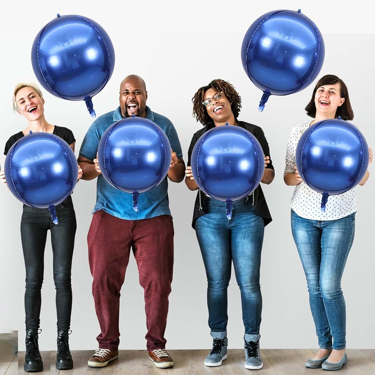 Large 4D Navy Blue Sphere Round Balloons 6 Pack 22 Inch Round Metallic Mylar Foil Balloons Birthday Party Decorations Baby Shower Decorations