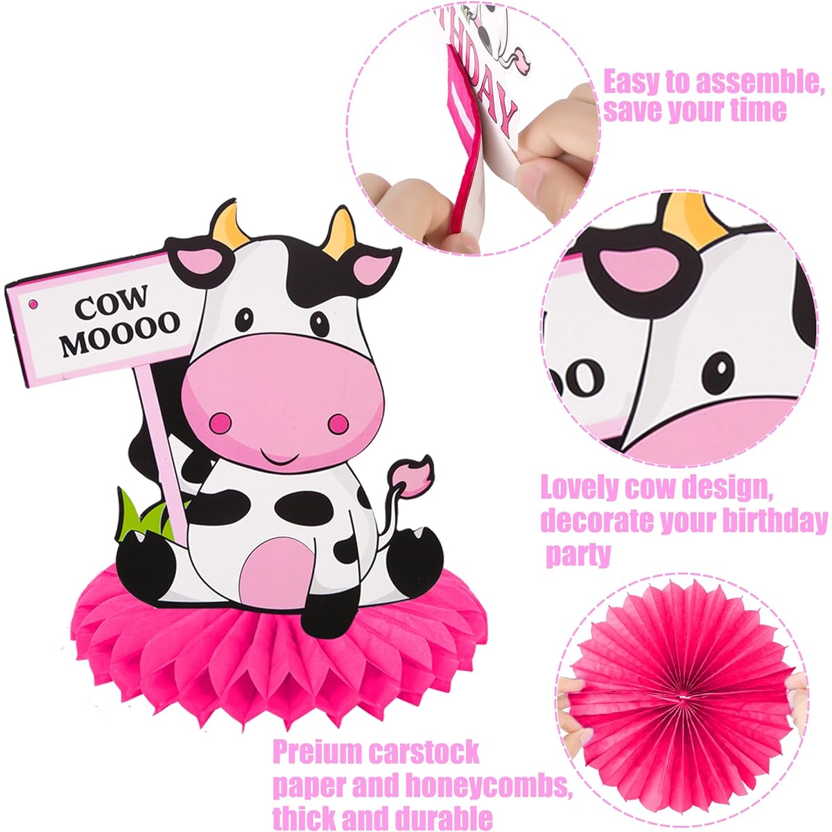 10 Pieces Pink Cow Birthday Party Decorations Pink Cow Birthday Party Table Honeycomb Centerpiece Farm Animal Birthday Party Baby Shower Supplies