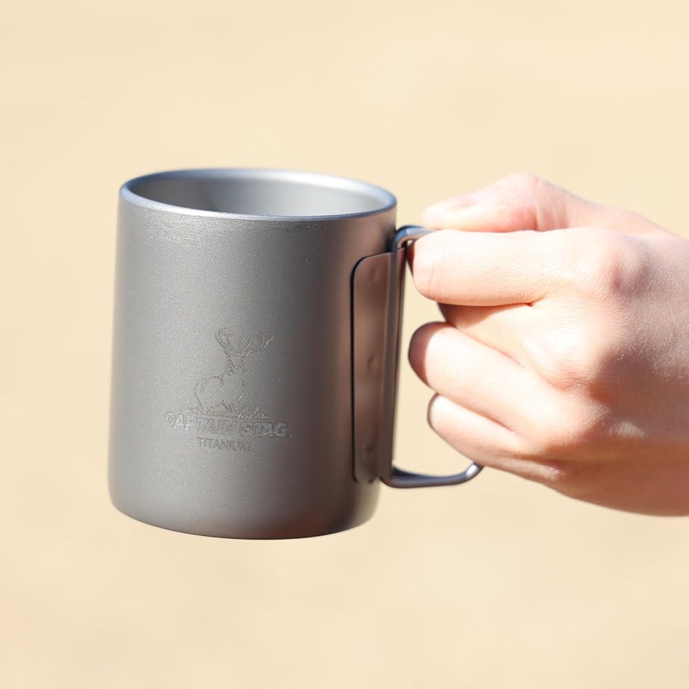 CAPTAIN STAG Outdoor Cup Mug Tumbler Single Mug Double Mug [220ml/300ml/450ml] Folding Handle Lightweight Titanium Made in Japan Made in Tsubame-Sanjo UH-4501~4506