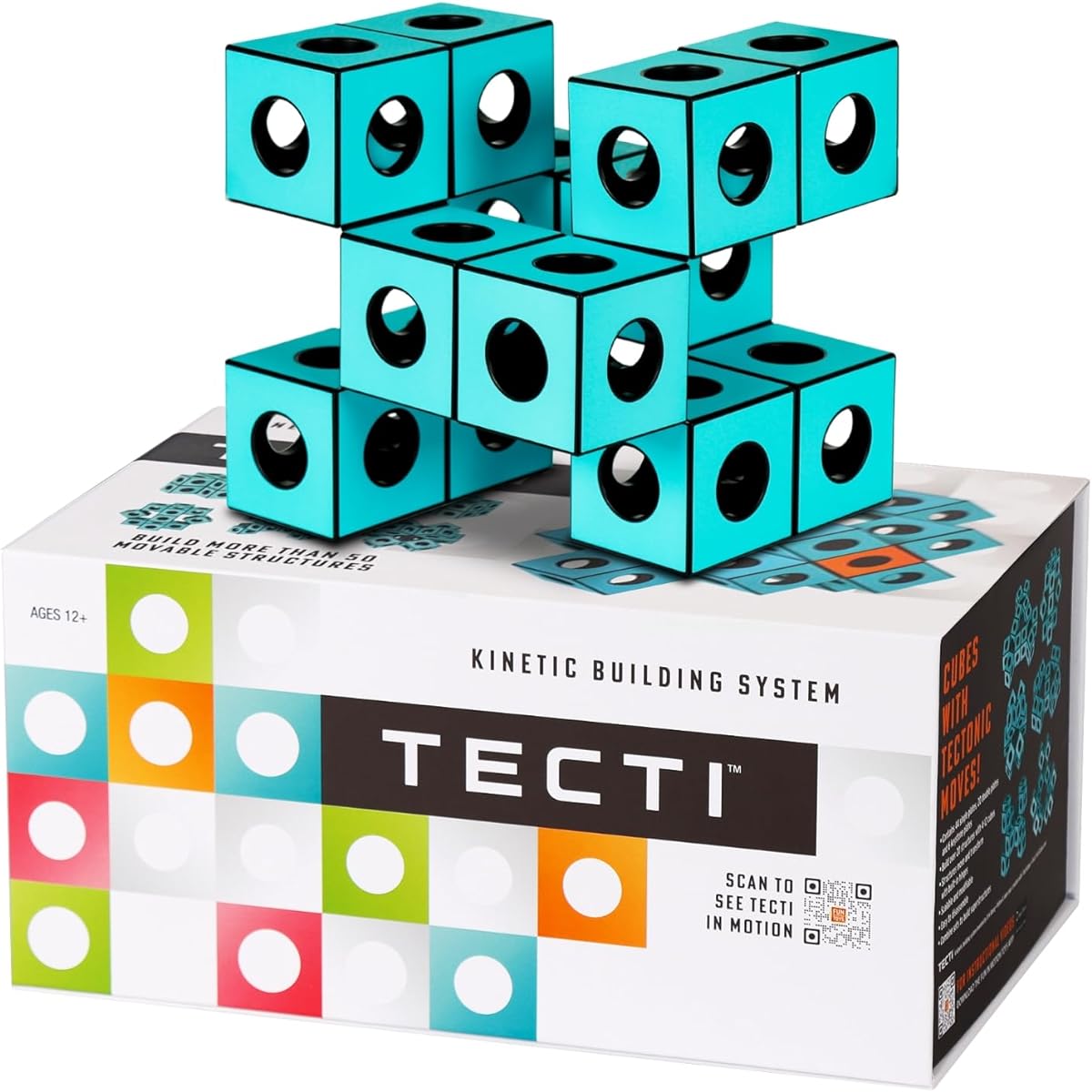Fun in Motion Toys TECTI Kinetic Building System - Playable Cubes Tectonic Move - Made of 3D Interconnecting Cubes - Build 50+ Dynamic Structures -