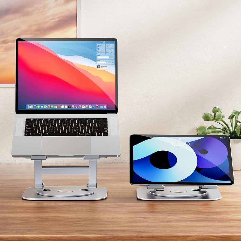 Reinforced Laptop Stand, PC Stand, Tablet Stand, Foldable, 360° Rotation, Stepless Angle/Height Adjustment, Ergonomics, Stability, Heat Dissipation, Improves Posture, Made of Aluminum Alloy, Compatible with 11-17.3 inches or smaller PS: For fixed locatio