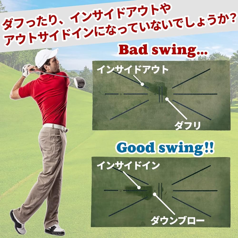 GOLF4you Golf Practice Mat, Swing Detection Training Mat, Artificial Grass, For Indoor and Outdoor Practice, Storage Bag Included, Scalping, Top Check, Approach