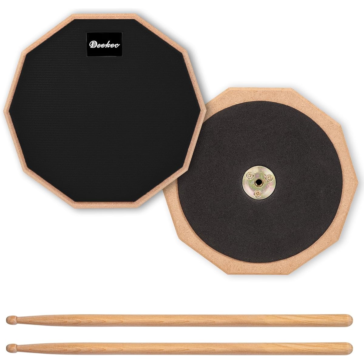 Deekec Practice Pad 8 Inch Silent Practice Drum Pad Double Sided with Drum Sticks (Black)
