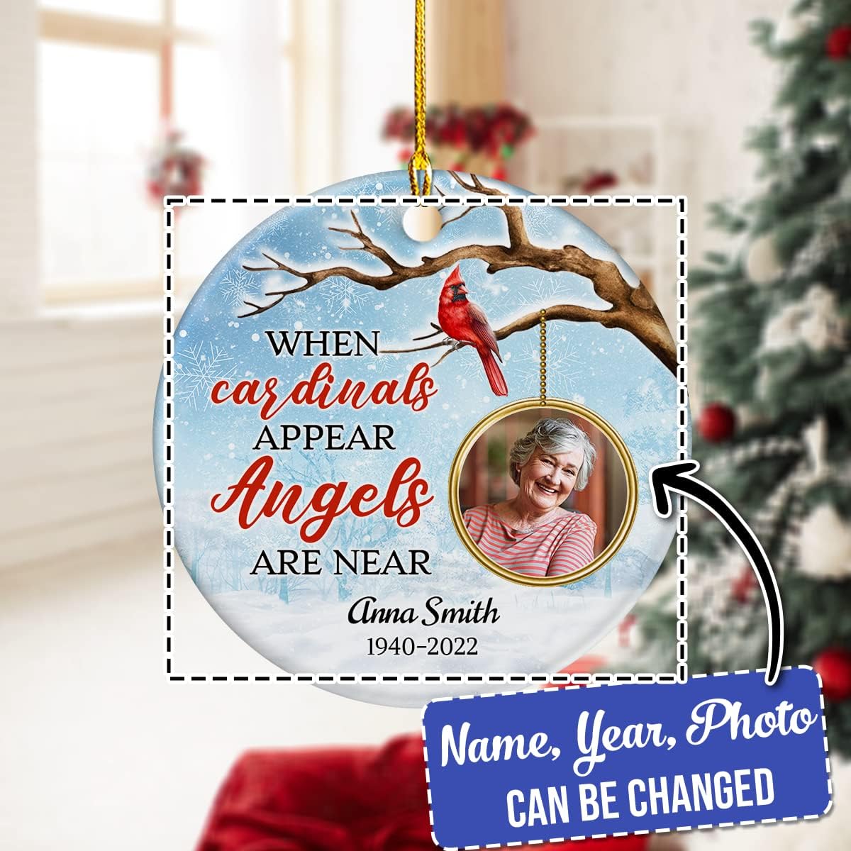 Magizak Personalized Memorial Ornament Photo Photo Photo Cardinals Angel Appears Near Ceramic Ornament Condolence Keepsake Gift Custom Photo Love Memories Photo Heaven Gift Christmas Decoration