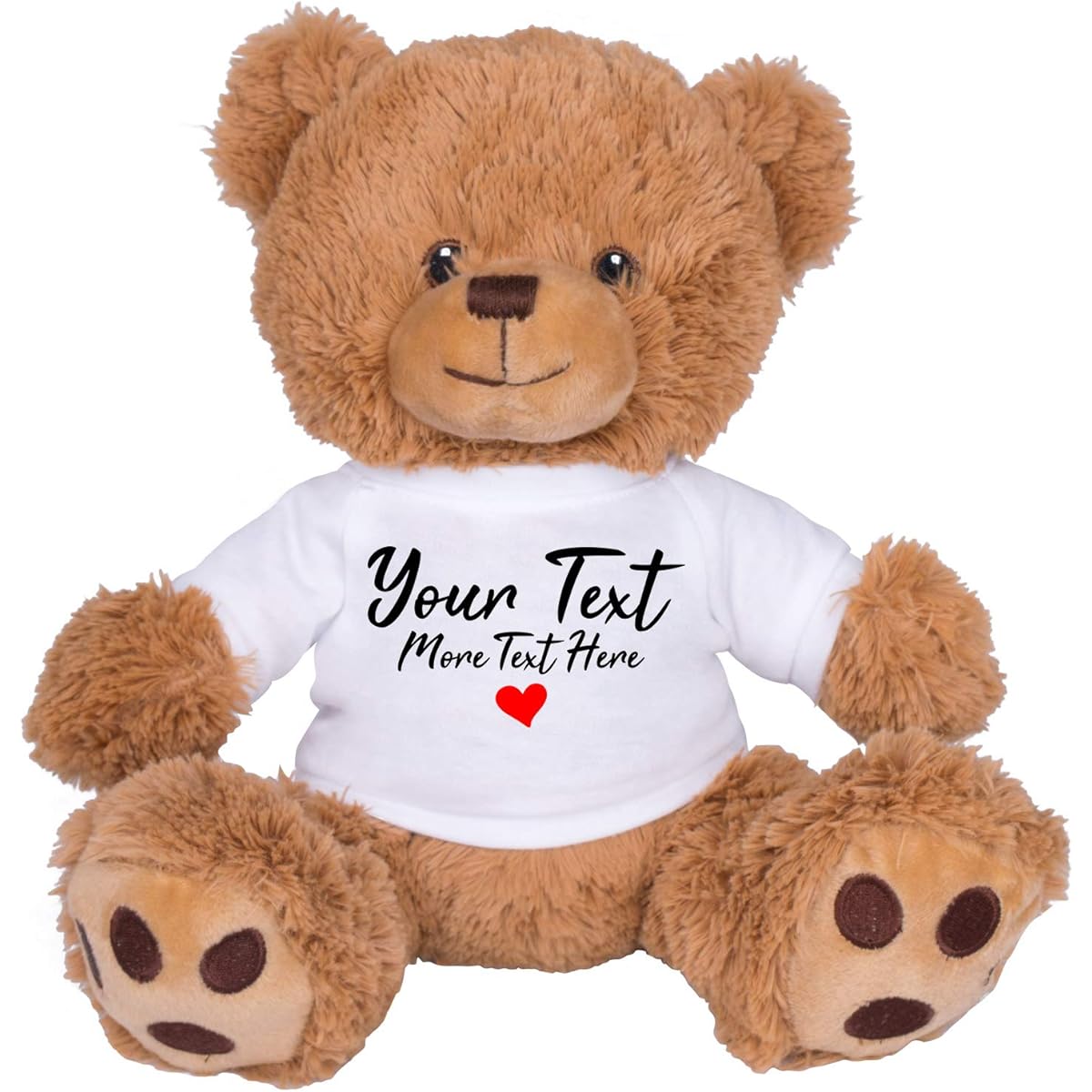 TEESANDTANKYOU Cute Custom Teddy Bear with Custom Text: 8" Brown Teddy Bear Valentine's Day Plush Animal White Shirt YT