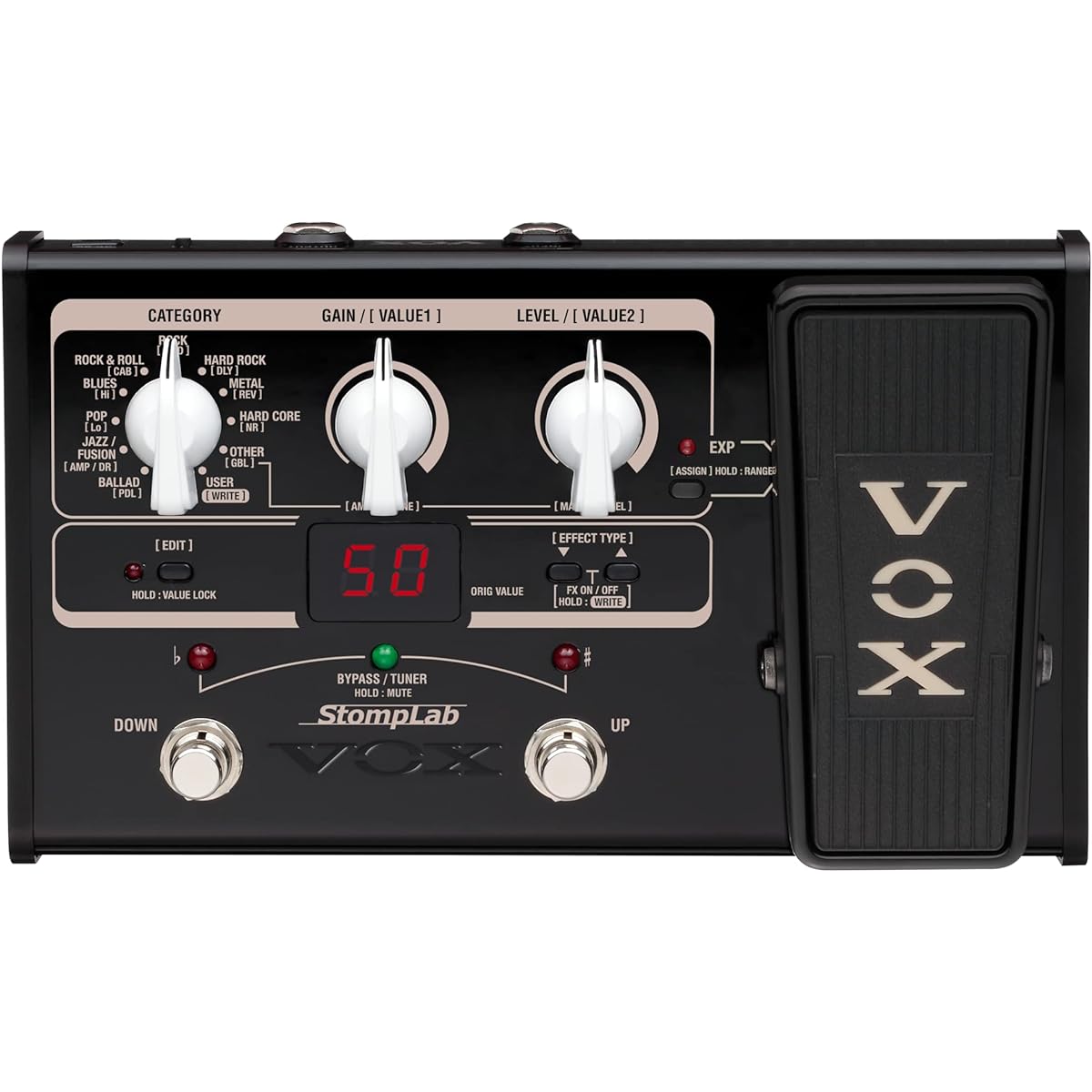 VOX Compact guitar multi-effects pedal with expression pedal, StompLab SL2G, AC adapter set