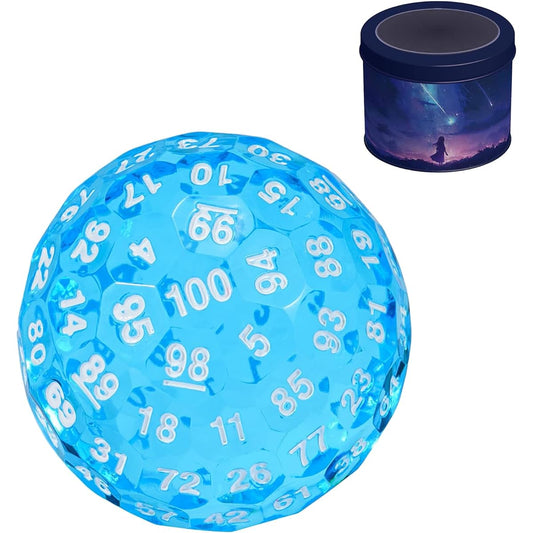 Poludie D100 Dice Single 100 Sided Polyhedral Dice D100 Dice 50mm D&D Dice D100 Game Dice 100 Sided Cube with DND Dice Bag (Blue/White Font)