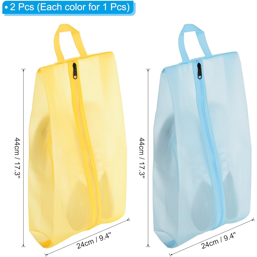 PATIKIL 2 Pieces Waterproof Shoe Bag Travel Shoe Organizer Bag Portable Shoe Pouch with Zipper for Outdoor Travel Blue Yellow