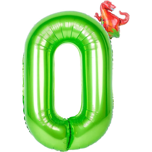 40" Green Number 0 Dinosaur Balloons, 0th Birthday Balloons for Kids, 0th Birthday Dinosaur Party Supplies Jungle Green Theme Birthday Patry Balloons Decorations